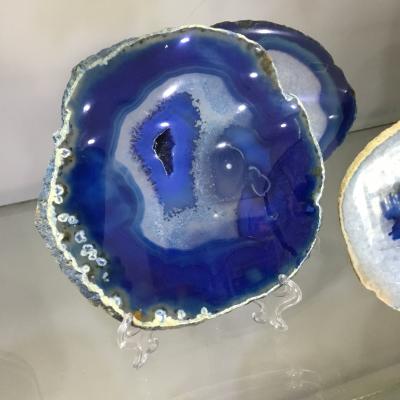 China Large Size Natural China Agate Slices Polished Dyed Blue Agate Slice for sale