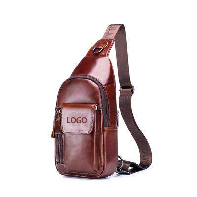 China ODM/OEM Custom Logo Men's Genuine Leather Satchel Shoulder Chest Bag Leather Cross - Body Purse Sling Back Bag for sale