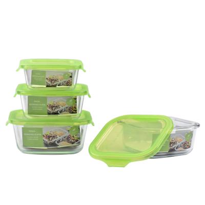 China 750ml 500ml 300ml Square High Borosilicate Glass Food Container Viable With Plain Plastic Lid for sale