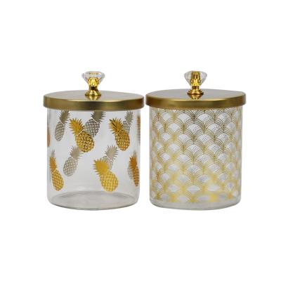 China Sustainable High Borosilicate Glass Storage Jar 350ml With Gold Decal Glass Candy Jar With Lid for sale