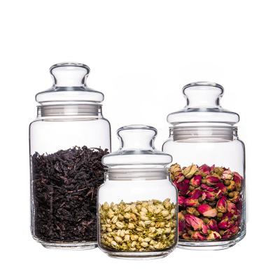 China Freshness Preservation Home Use Simple Food Safe Glass Storage Jar&Bottle With Sealed Lid Glass Candy/Tea Jar for sale