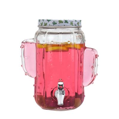 China Wholesales 3500ml/5100ml Viable Clear Cactus Shape Glass Beverage Juice Dispenser With Canister Lid for sale