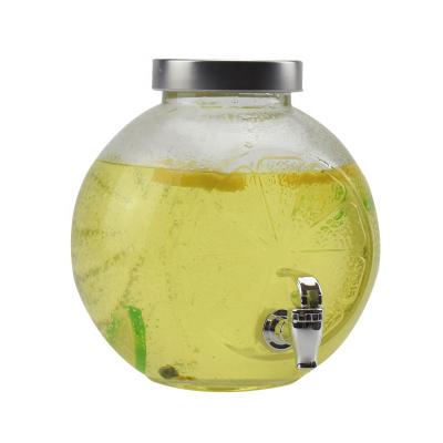 China Wholesales 4500ml Viable Clear Glass Drink Beverage Juice Dispenser With Tin Lid And Tap for sale