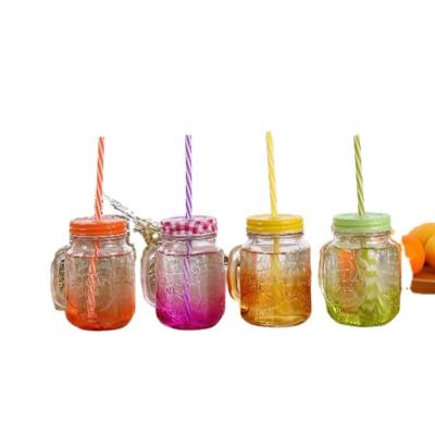 China Wholesale CLASSIC Color Painting Glass Mason Jar With Screw Can Lid And Plastic Straw for sale