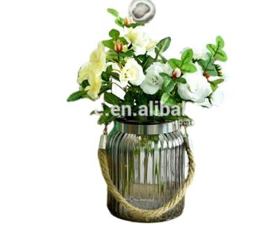 China Wholesale Home Decoration Wide Mouth Cheap Colored Glass Vase With Rope Handle for sale