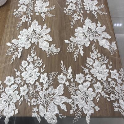 China Viable New Arrival Beading Elegant Wedding Dress Lace Fabric Wedding Dress Lace Fabric 135cm Width Sale By The Yard for sale