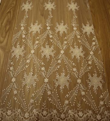 China Sustainable Gorgeous Hand Beaded Floral Embroidery Lace Fabric for sale