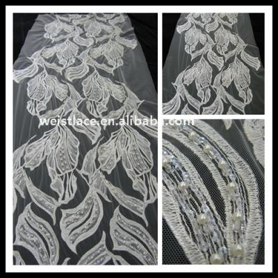 China Factory Price New Fashion Embroidery Lace Fabric Women Tulle Viable Wedding With Beads And Sequins for sale