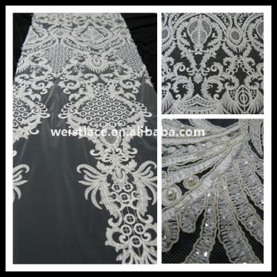 China Viable High Quality Fashion Used White Feather Embroidery Lace Fabrics for sale