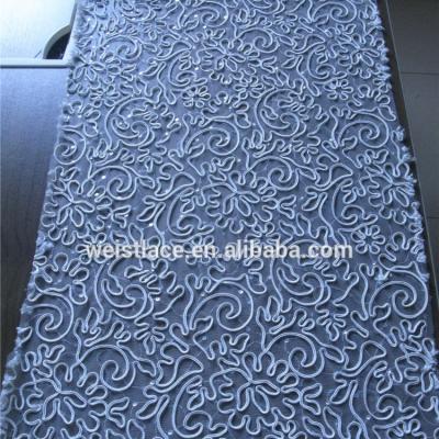 China Workable High Quality Heavy Embroidery Cord Lace Flat Cotton Lace Fabric Sequin Flower Pattern Tulle Lace for sale