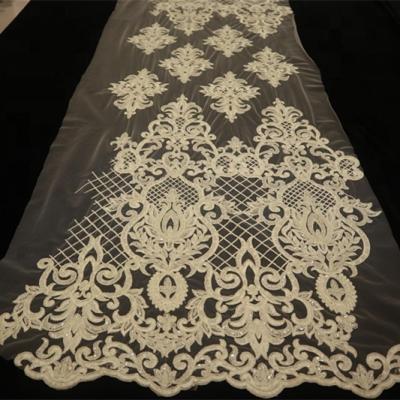 China Viable High Quality Sequins Embroidered African Tulle Lace Fabric With Beads And Handwork Strings for sale