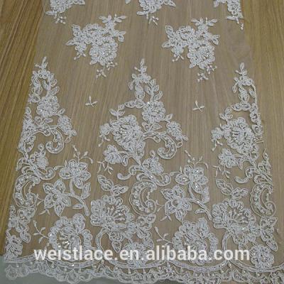 China 2018 viable new design! embroidery bridal fabrics with cord and hand beads to wedding lace for sale