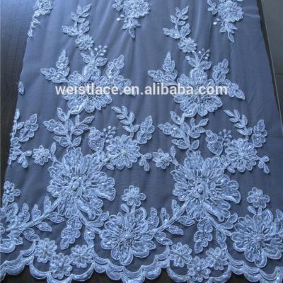 China Sequin and Embroidery Flower Lace Fabric Tulle Lace Handwork Beads Turkey Border for Wedding Dress for sale