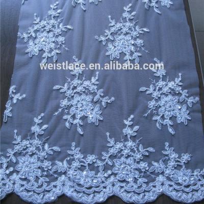 China Viable Cotton Tulle Lace Sequin And Pearl Beads Charming Lace Fabric For Dubai Bridal Lace for sale