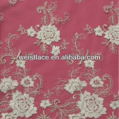 China Viable Champagne Gold Stitches Embroidery Bridal Fabric Cotton Lace for sale