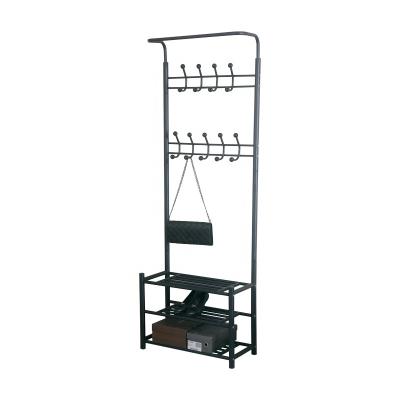 China With High Quality Thick Shoe Rack Iron Pipe 3 Shelves Storage Position Coat Shoe Rack With Hanger for sale