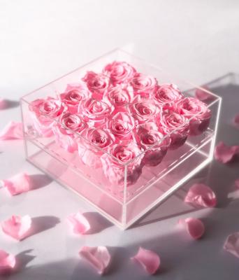 China Beautiful Colorful Popular Clear Acrylic Flower Box For Preserved Roses With Drawer for sale