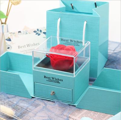 China Top Selling Durable Amazon Acrylic Flower Jewelry Box Preserved Rose Flower Gift Box for sale