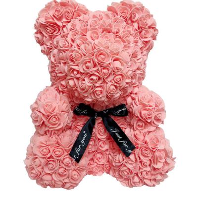 China Natural Fresh Rose Flower Rose Bear High Quality Foam Rose Teddy Bears Handmade For Valentine's Gift for sale