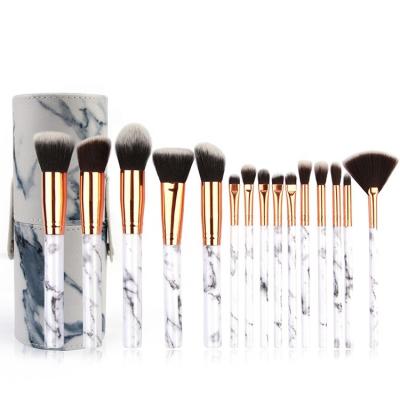 China Angular Blush 15Pcs Eyeshadow Foundation Brush Professional Makeup Brushes Beauty Marble Make Up Tools With Cosmetic Bucket for sale