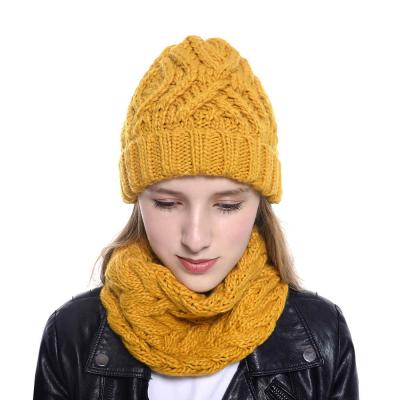 China 2021 winter fashion wool hat scarf knitted set two-piece set windproof women's hat scarf new for sale