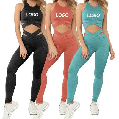 China 2022 Customs Logo Leopard Yoga Sets Sportswear Breathable Training Ribbed for sale