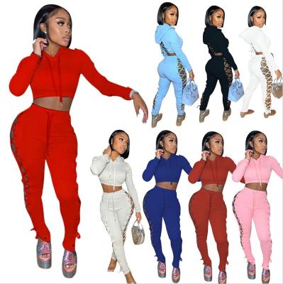 China QUICK DRY Pants Sets Women Clothing Long Sleeve Top Jogger Fits Two Piece Causal Sports Two Piece Set Hot Sale Fall Bandage Custom S-2XL for sale