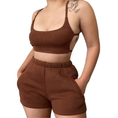 China QUICK DRY Women Sweat Suits Apparel Wholesale Two Piece Short Pants Set Backless Jogger Two Piece Short Set Women Sweater for sale