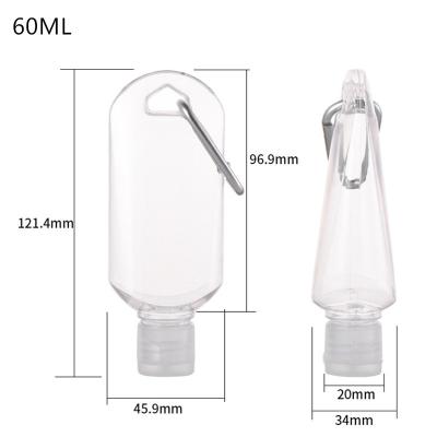 China 60ml Plastic PETG Bottle with Flip Top Cap and Hook for Hand Sanitizer and Cosmetics for sale