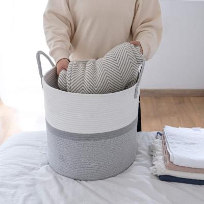 China Simple Modern Core Modern Dirty Rope Storage Yarn Cotton Laundry Basket Rope Cotton Weaving Laundry Basket HMC04 for sale