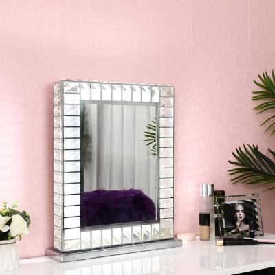 China 2020 Desktop Mirror Feature Rectangle Crystal Shape Barber Shop Bathroom Fancy Dressing Room Cosmetics Store LED Mirror Lights for sale