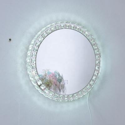 China Crystal Material Makeup Beauty Bedroom Wall Mounted Professional Vanity Desktop Mirror Round Shape Cosmetic Mirror with Lights for sale