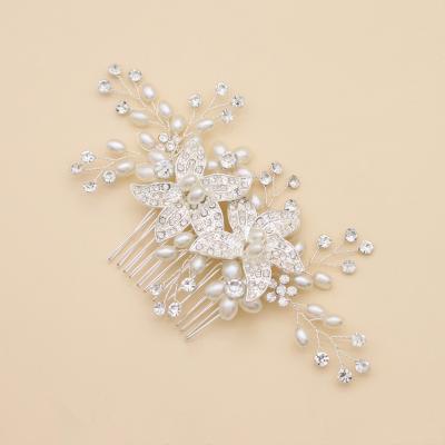 China Fashionable Elegant Whole Sale Jewelry Supplier Pearl Flower Crystal Bridal Hair Comb Wedding Bridal Headpiece for sale