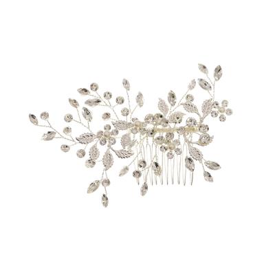 China High Quality Handmade Rhinestone Crystal And Metal Leaves Bridal Hair Comb Headpieces Wholesale Hair Comb For Wedding for sale