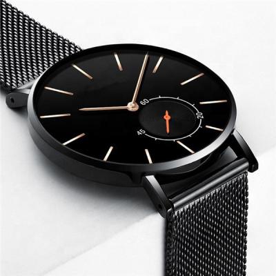 China Custom Brand Mesh Watches For Men Relogio Masculino Date Stainless Steel Quartz Automatic Black Minimalist Watch for sale