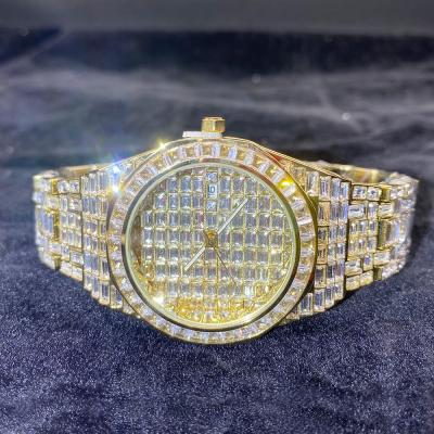 China Diamond Watches Waterproof Luminous Quartz Bling Gold Men Square Automatic Date Brand Hip Hop Iced Out Luxury Watch for sale