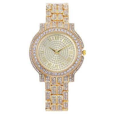 China Low MOQ Hot Sale Luxury Auto Date Customize Gold Diamond Watch Bling Hip Hop Iced Out Women Watch for sale