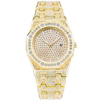 China Automatic Date Bling Hip Hop Gold Diamond Watch For Men Adjust Quartz Wrist Watch Full Iced Out Watch Men for sale