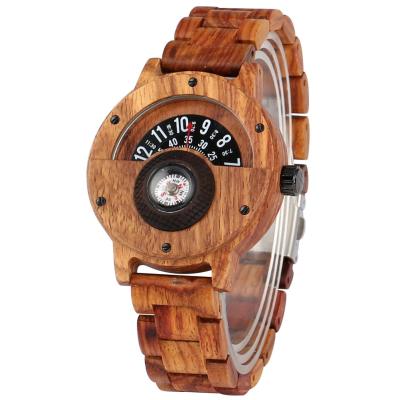 China Non-specific band men's design compass military wooden watch luxury unique wooden quartz watch for sale