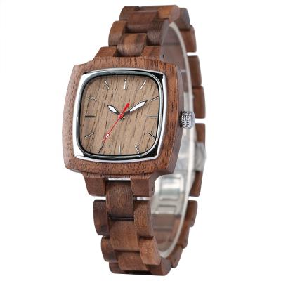 China Non-Specific Square No Logo OEM Women Lady Wood Watch Slim Wood Watch Female Holz Uhr for sale