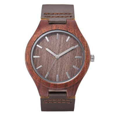 China Non OEM Specific Custom Logo Men's Quartz Walnut Leather Strap Fashion Wood Watch Holzuhr for sale