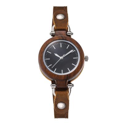 China Non-specific High Quality Fashion No Logo Women's Watch Black Wood Leather Strap Wholesale Wood Watch Female for sale