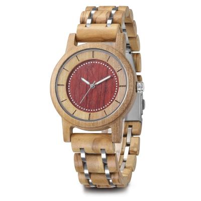 China Non-Specific Steel And Wood Band Green Olive Wood Watch Unisex Wooden Wristwatch For Men And Women for sale