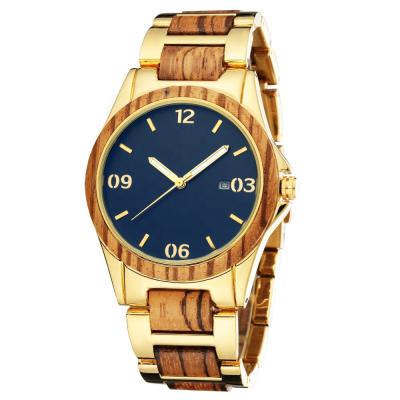 China Gold High Quality Luxury Waterproof Custom Men's Auto Date Quartz Metal Wooden Watch for sale