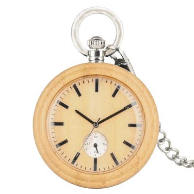 China Antique Personalized Natural Minimalist Silver Bamboo Pocket Watch Wooden Taschenuhr for sale