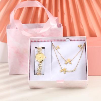 China 3 Piece Gift Auto Date Fashion Set Earrings Gold Necklace Women Watch Set Fancy Lady Watch Set for sale