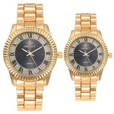 China Luxury Waterproof Gold Diamond Lover Pair Couples Wrist Watch Set King And Queen Relojes Parejas for sale