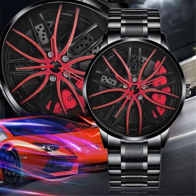 China Luxury Black Skeleton Auto Date Watches Men Wrist 3D Design Steering Wheel Watch Sports Quartz Car Rim Watch for sale