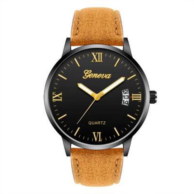 China Cheap Automatic Date Face Brown Leather Strap Day Date Quartz Geneva Men Big Watch Reloj Genève Hombre for sale