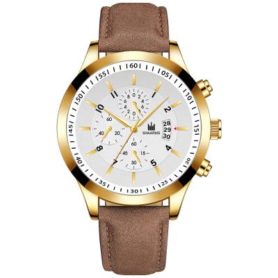 China Chinese Wholesale Auto Date Bulk Watches Stylish Leather Strap Chrono Gold Hands Men Watch For Boy for sale